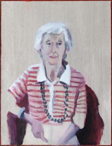 Frau Gut, Tertianum, Meilen, 13.9. 2019 Oel auf Acryl auf Leinen 39×30 cm (c) Andrea Muheim